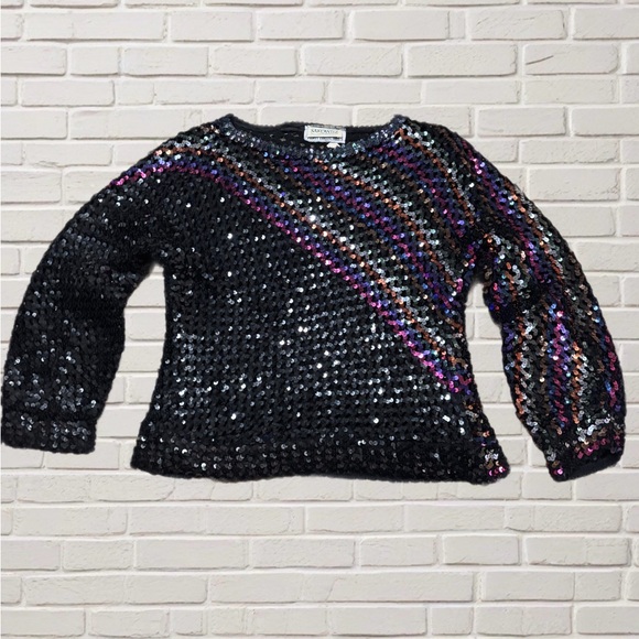 Sequin Party Top Vintage 80s Sparkly Fun Shiny Statement Glittery Festive - Picture 3 of 6